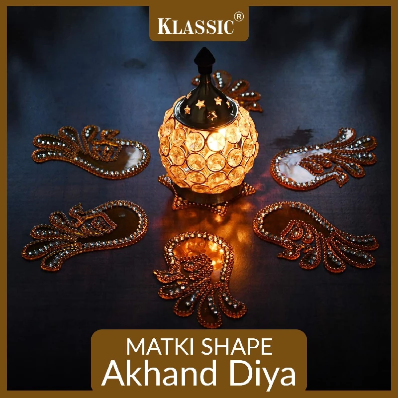 Klassic Decor Brass Crystal Matki Shape Diya Oil Lamp For Decoration, 240 g-2.webp
